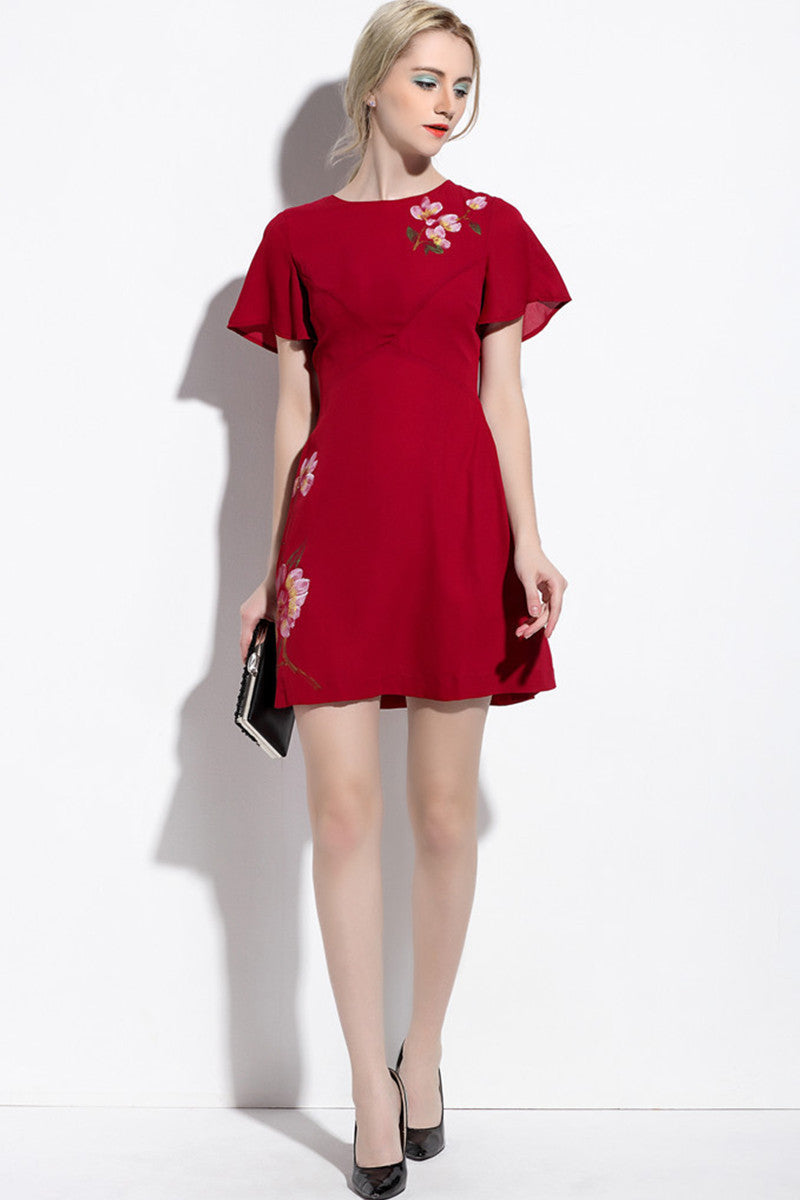 Casual Slim Lotus Leaf Sleeve Flower Printed Dress