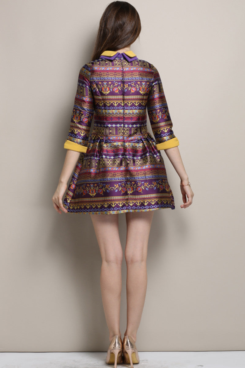 Women's Casual Printing Graffiti Vintage 3/4 Sleeve Polo Neck Casual Dress