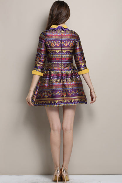 Women's Casual Printing Graffiti Vintage 3/4 Sleeve Polo Neck Casual Dress
