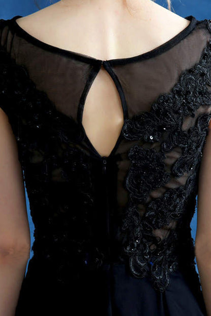 Boat Neck Sequin Lace Illusion Bodice Hollow-Out Back Prom Dress