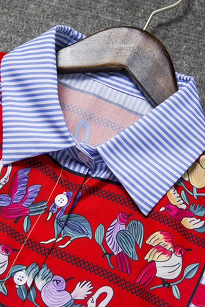 Stripe Printing Shirts With Dotted Line Pattern Pencil Dress