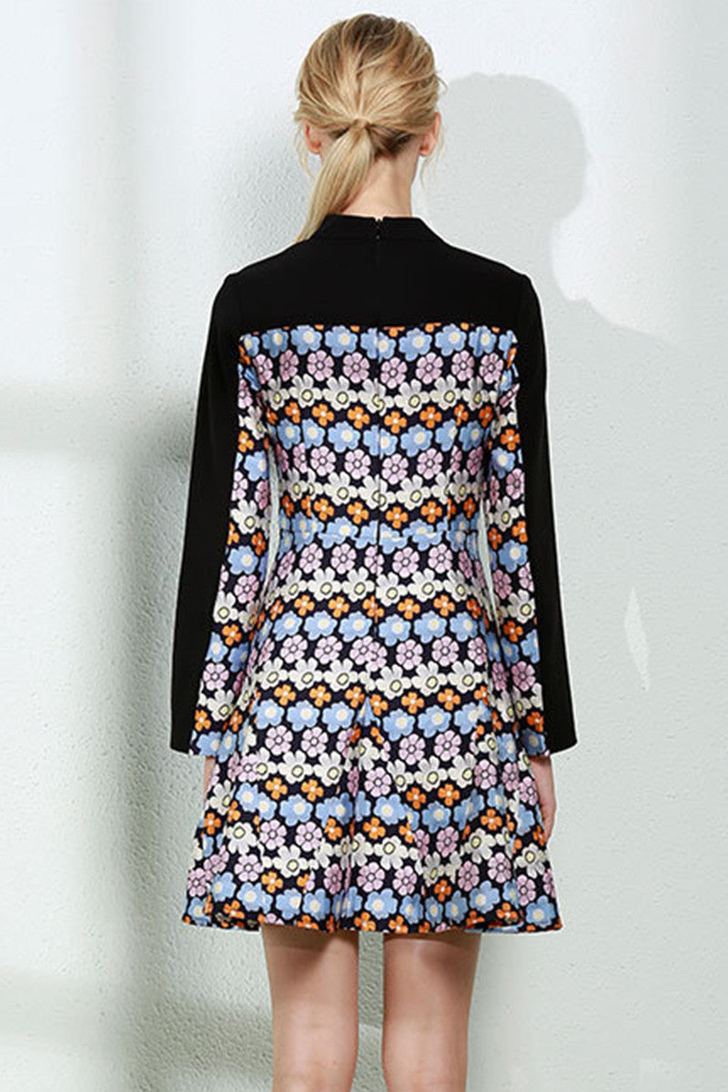 Floral Block Slim-and-Flared Short Dress