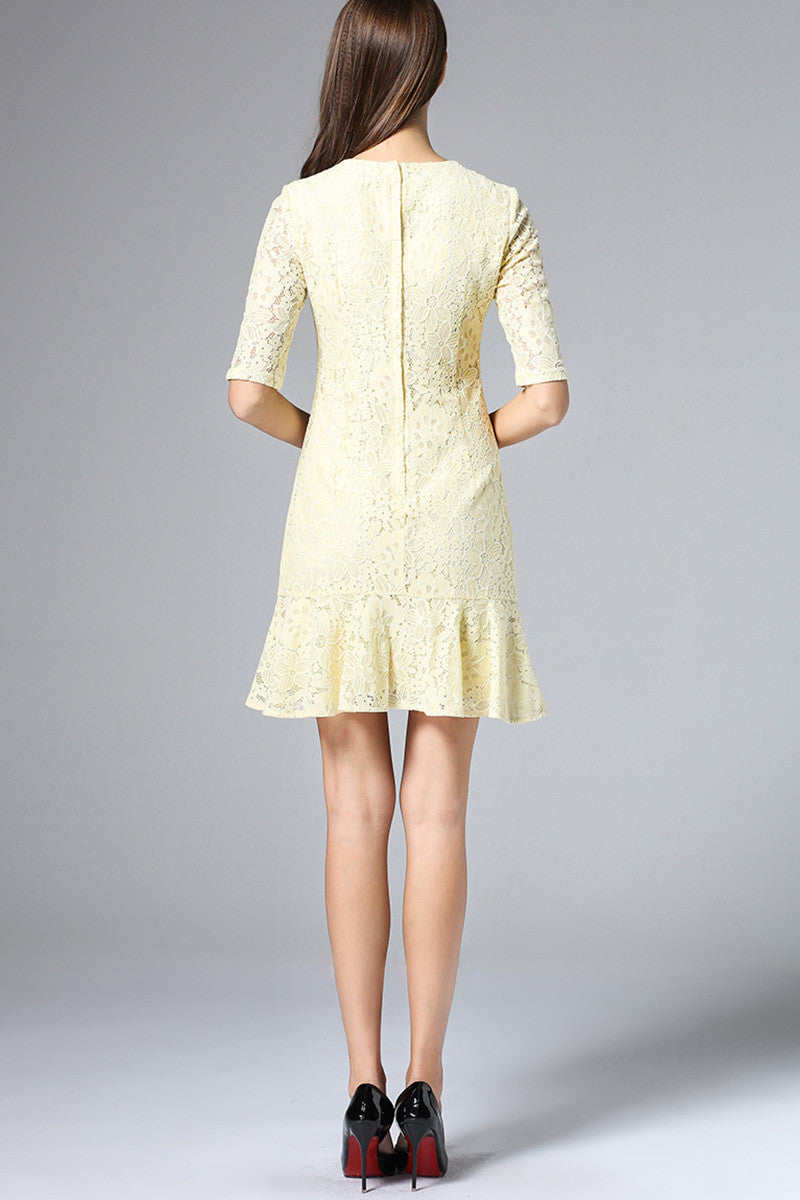 1/2 Sleeve Lace Ruffle Bottom Short Dress