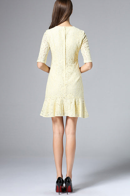 1/2 Sleeve Lace Ruffle Bottom Short Dress