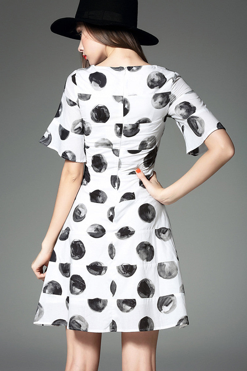 [30% OFF TILL 8 APR] Black Polka Dot Short Flare Sleeve Tiered Casual Dress