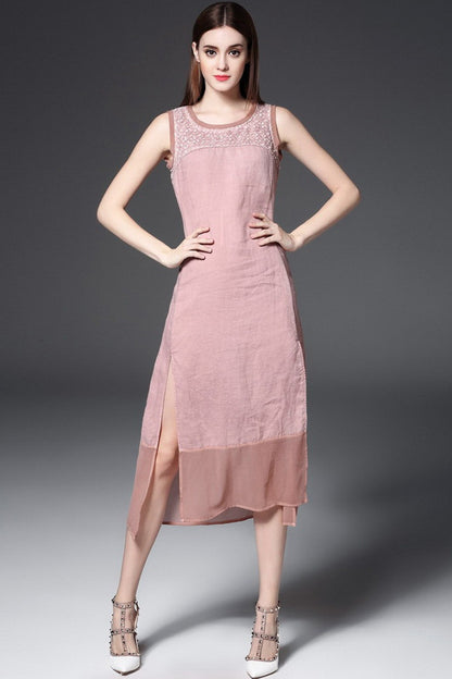 V Neck Vintage Patchwork Sleeveless Casual Dress