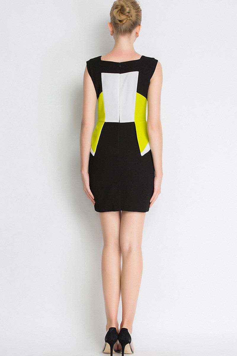 Square Neck A-Line Fitted Formal Cap Sleeve Pencil Dress