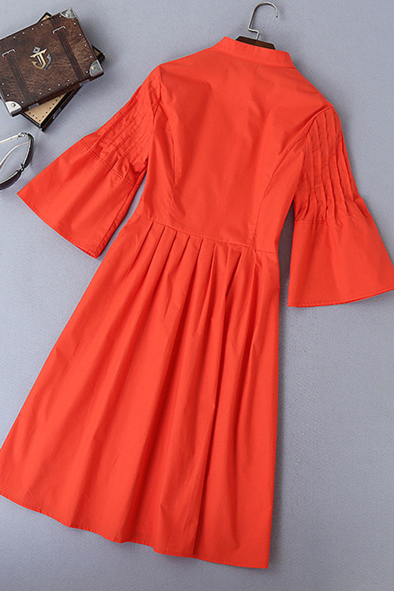 WOMEN'S ELEGANT FLOWER PRINTING LONG SLEEVE STAND COLLAR DRESS