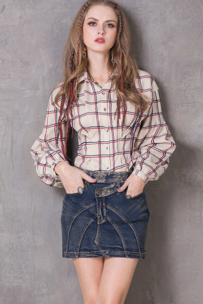 [30% OFF TILL 8 APR] Long Sleeve Plaid Casual Blouse