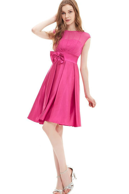 Round Collar Bowknot Applique Runched Short Gown