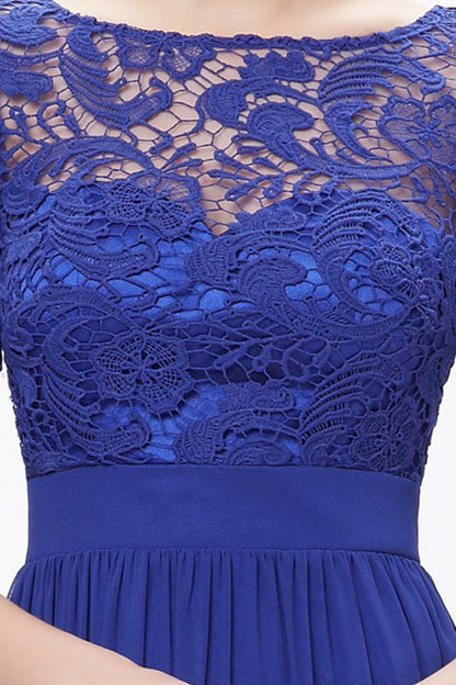 Elegant Floral Lace Round Neck Evening Fromal Gown Dress