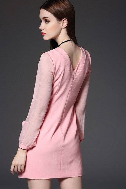 V Neck Mesh Sleeve scoop Back Unique Dress
