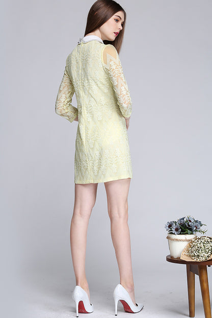 Casual Slim Doll Neck Embroidery Short Dress