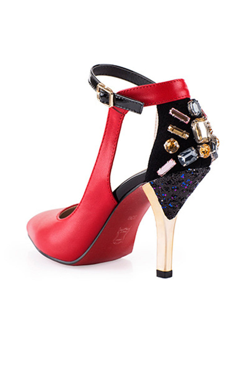 [30% OFF TILL 8 APR] Cut Out Buckled Heels Rhinestone Pumps