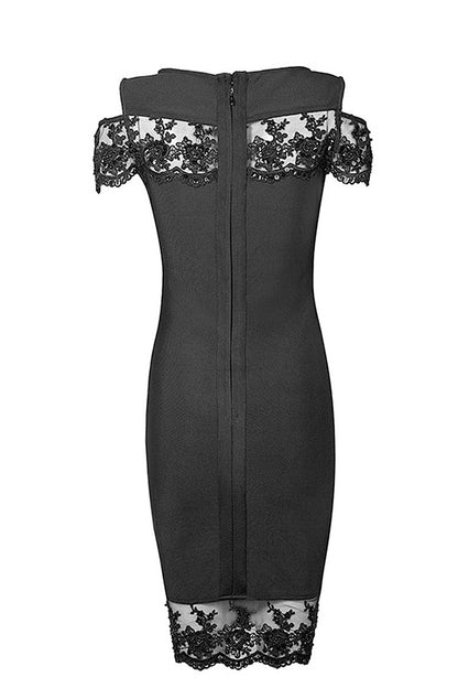 Lace Hem Sheer Mesh S-line Open Sleeve Club Dress