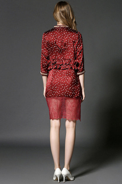 Star Print Flare Hem Lace Patch Wrap Dress