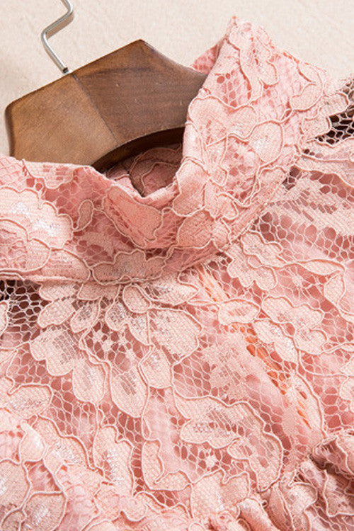 Mock Neck  Ruffle Full Lace Dress - NJOYDRESS - 3
