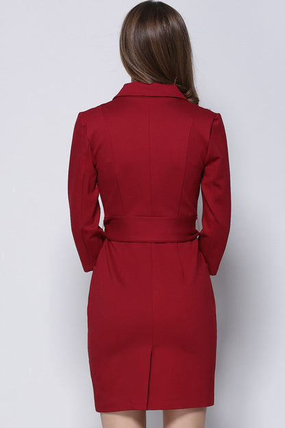 WOMEN'S ELEGANT WEAR TO WROK V NECK 3/4 SLEEVE SLIM SHORT DRESS