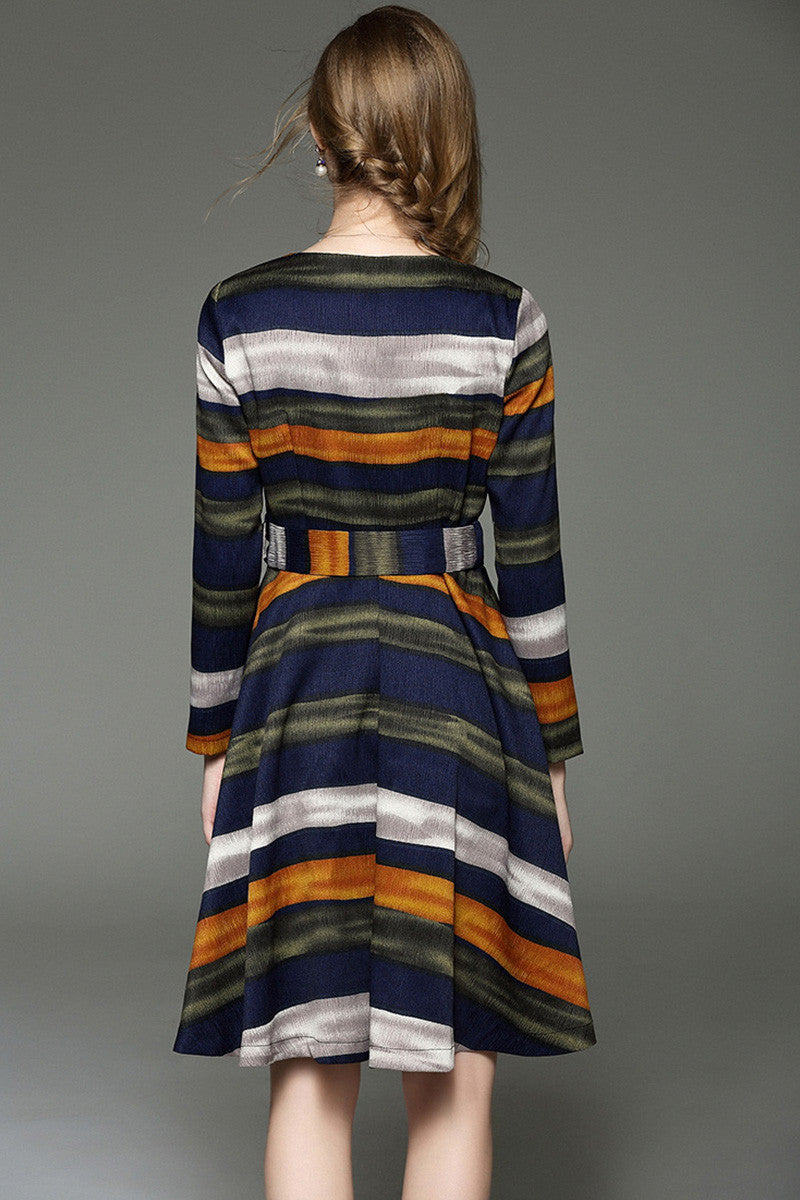Wide Stripe Pattern Dress - NJOYDRESS - 2