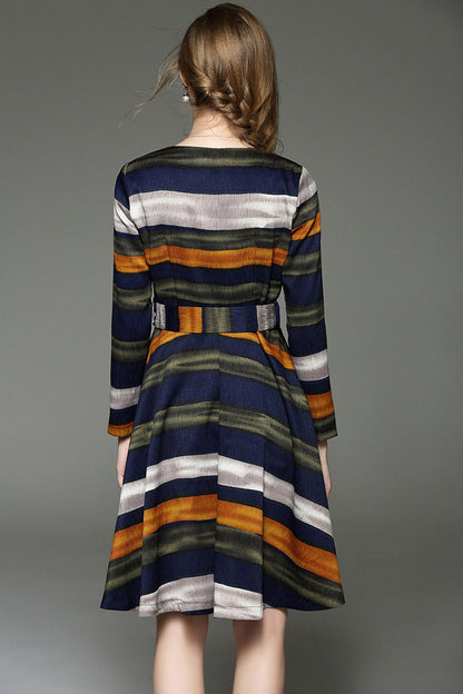 Wide Stripe Pattern Dress - NJOYDRESS - 2