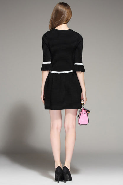 Women's Slim Black Elegant Dress Wear to Work Short Dress Half Sleeve