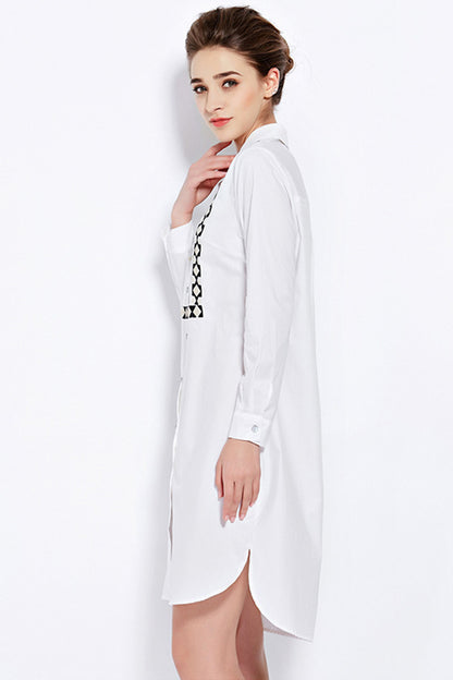 Lapel Neck Sequin Short Front Long Back Irregular Shirt Dress