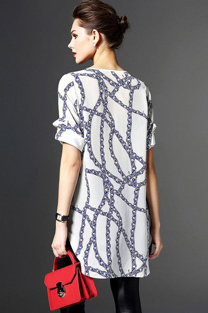 Casual Wear To Work Chain Pattern Printed Loose Blouse