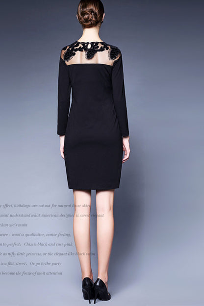 ELEGANT LONG SLEEVE LACING ROUND NECK SLIM COCKTAIL DRESS
