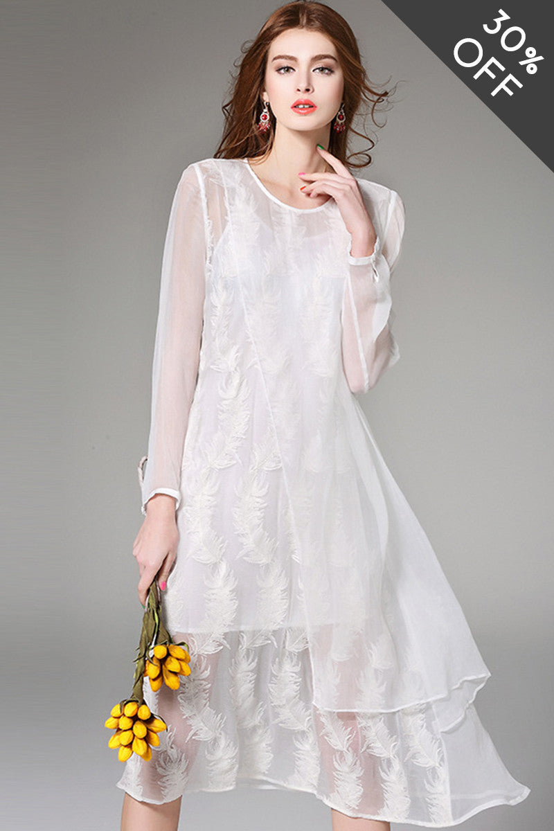 [30% OFF TILL 8 APR] Plume Lace Multi Layer Midi Casual Dress