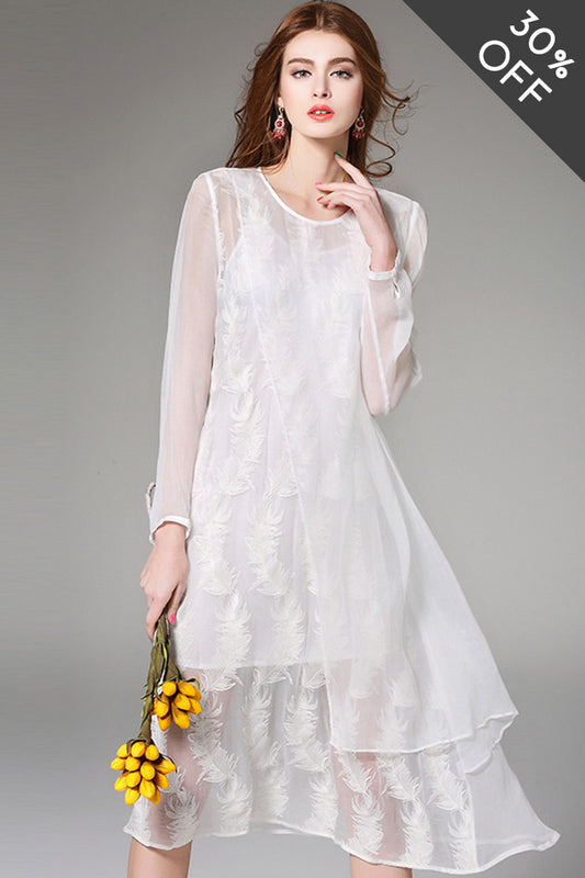 [30% OFF TILL 8 APR] Plume Lace Multi Layer Midi Casual Dress