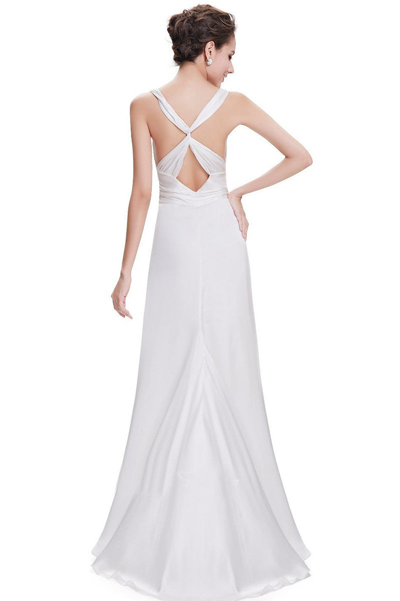 Deep V Neck Empire Waist Slim Cross Back Slim Dress Gown