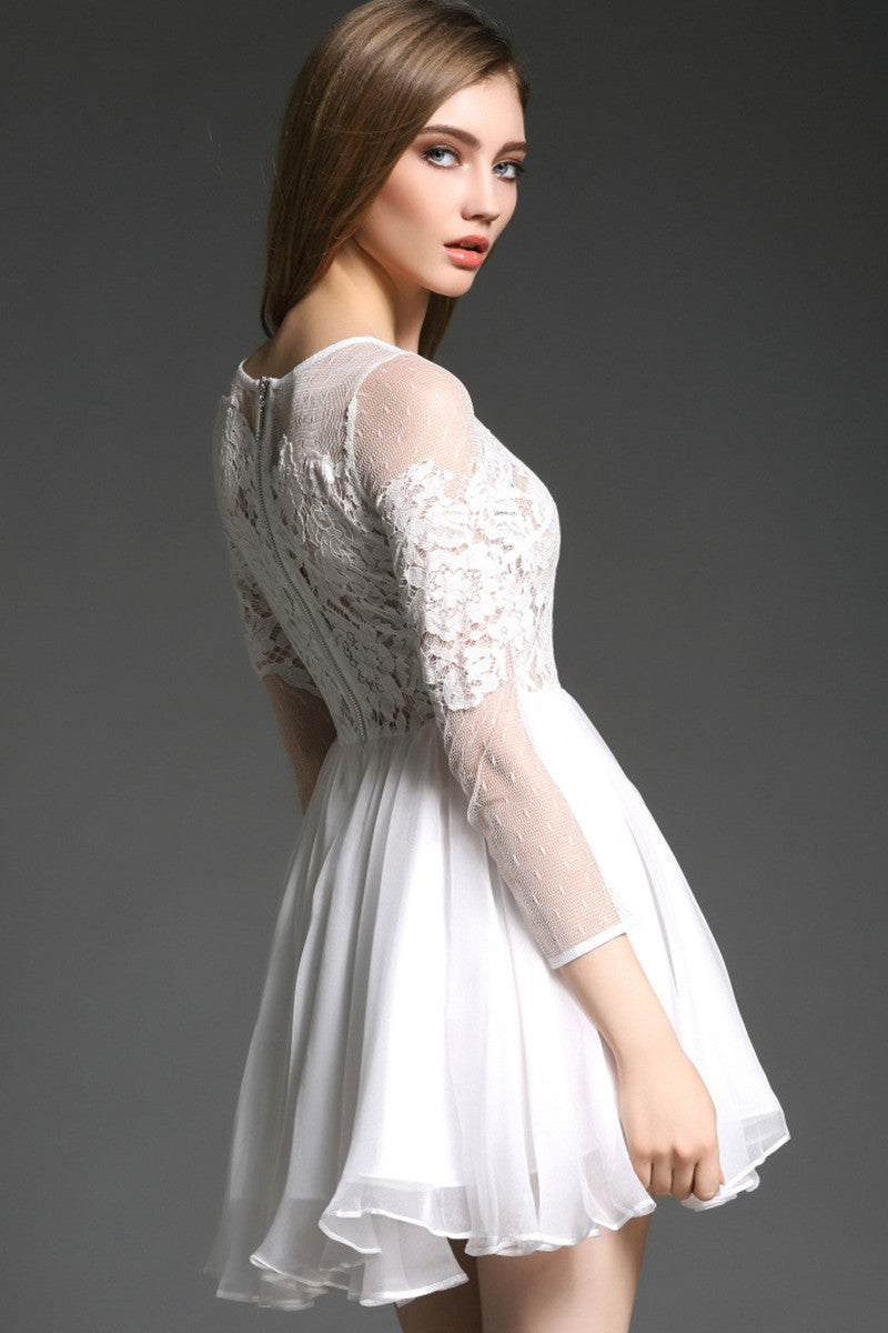 3/4 Sleeve Lace Illusion Lace Fit-and-Flare Dress