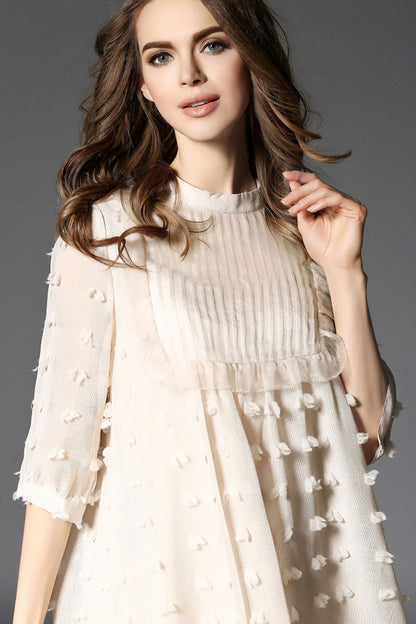 CASUAL LOOSE ROUND NECK HALF SLEEVE CHIFFON SHORT DRESS