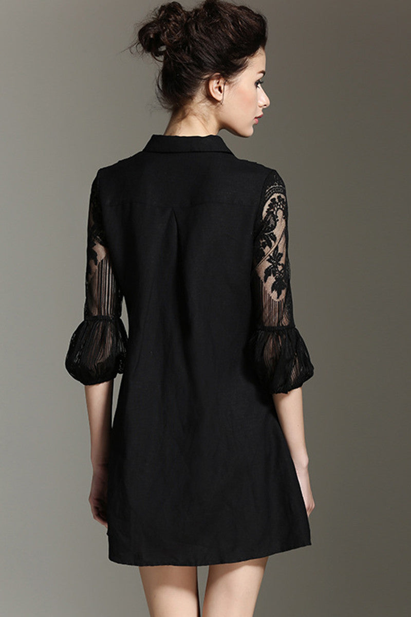 Linen Blending Lace Trim Decoration Button Down Shirts