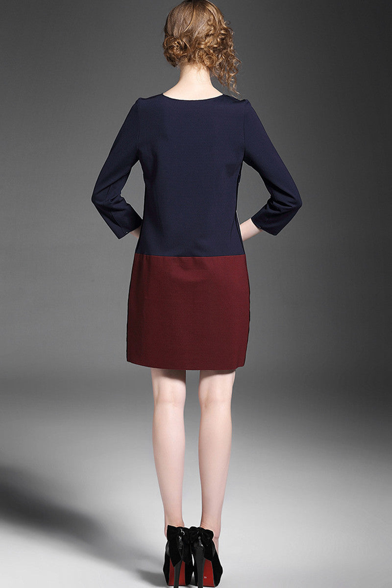 WOMEN'S CASUAL PRINT AND FLORAL ROUND NECK 3/4 SLEEVE VOCATION SHORT DRESS