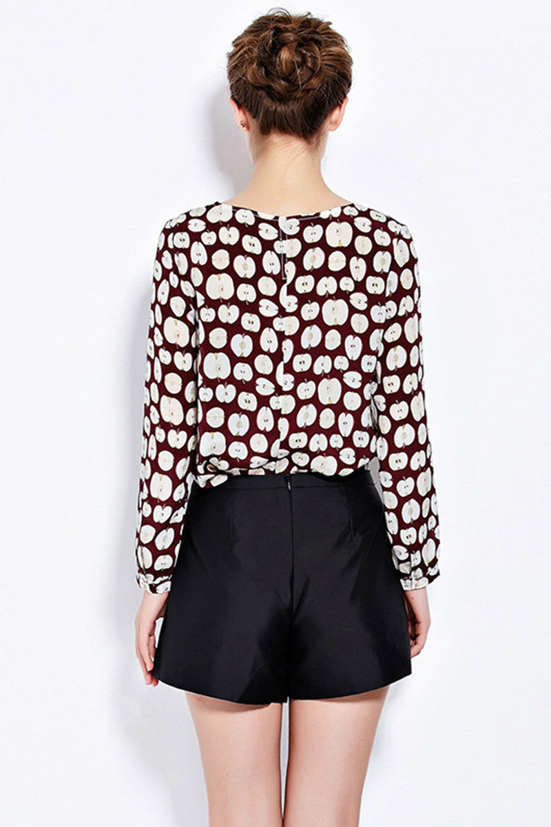 Round Collar Apple Print Top