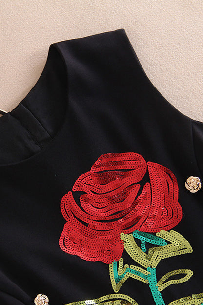 Rose Sequin Emboridered Sleeveless Dress