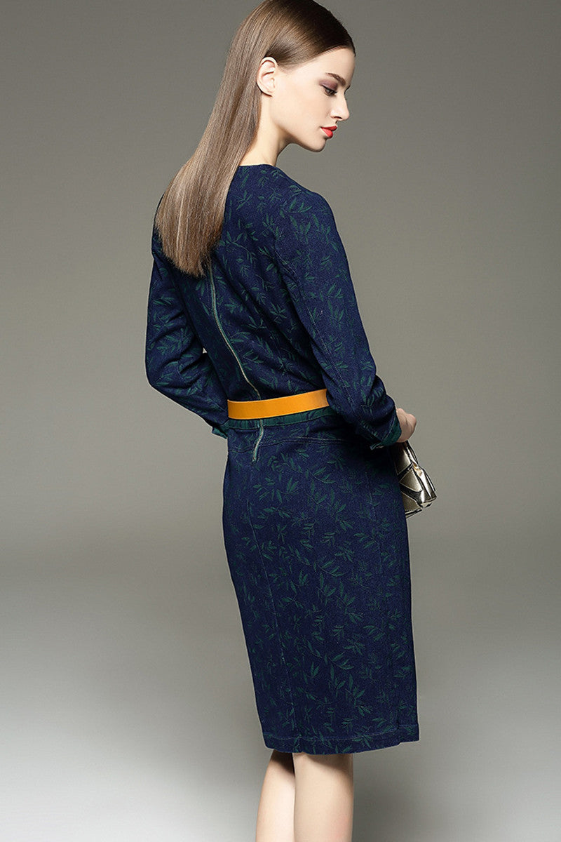 Grass Printing Front Side Slit Dress