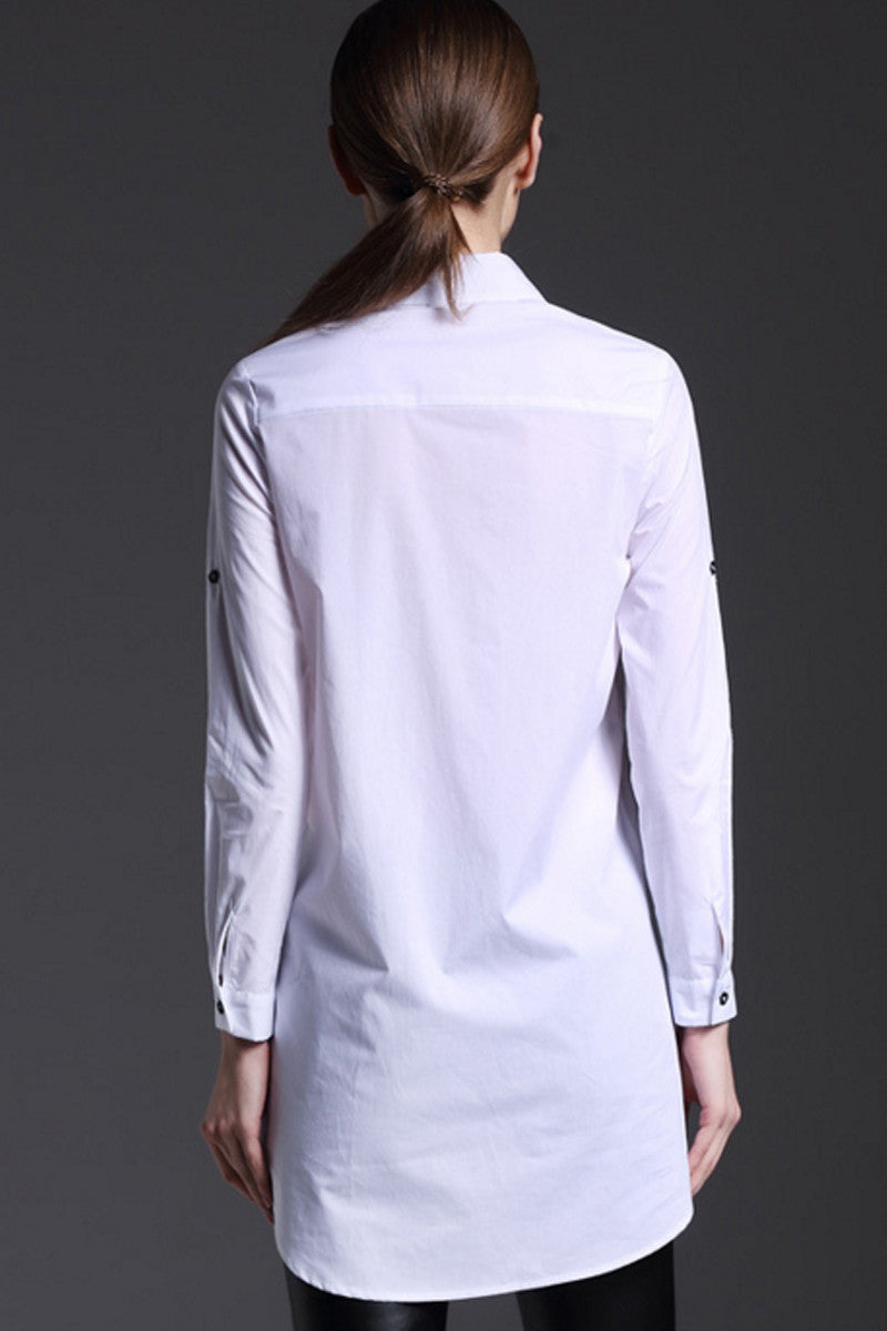 Lapel Neck Button Down Irregular Blouse