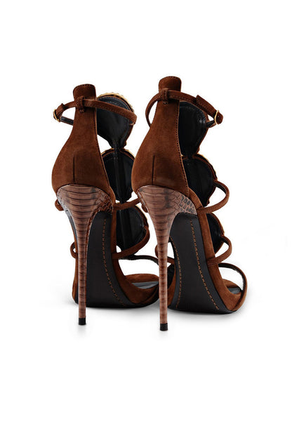 Peep Toe Metallic Strappy Heels Sandals