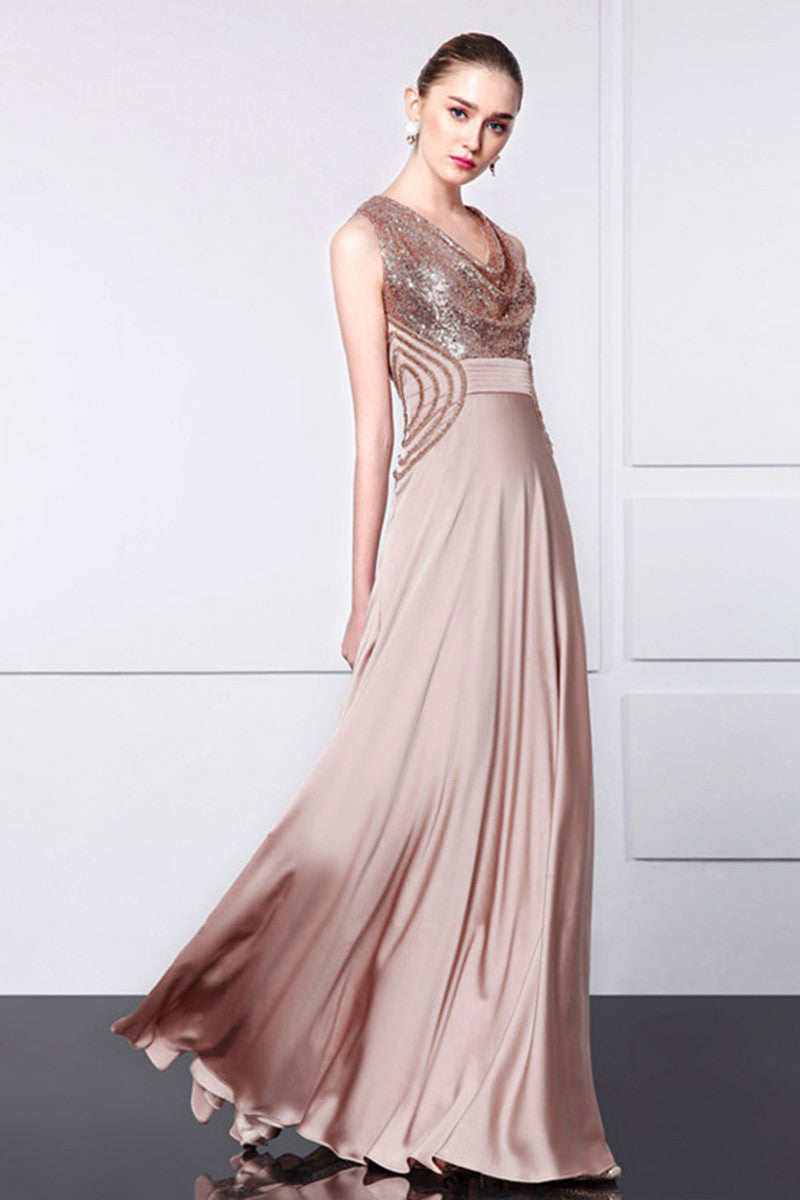 V-Neck Sequin Top  With  Beaded Party Dress