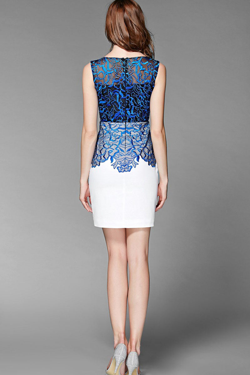 Organza Embroidered Illusion Color Block Short Dress