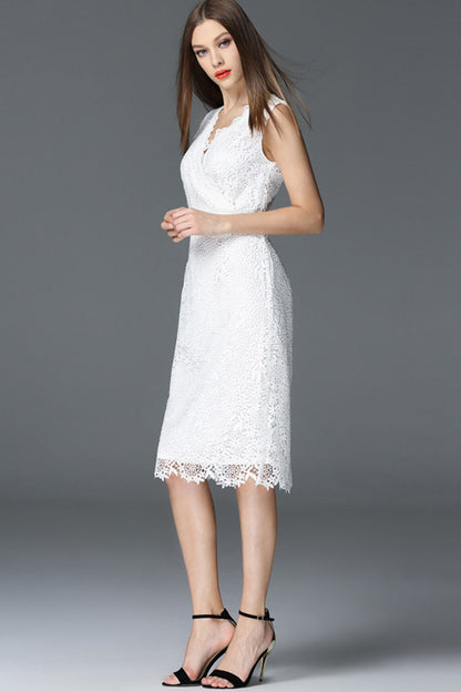 [30% OFF TILL 7 APR] Sleeveless Surplice Full Lace Short Cocktail Dress