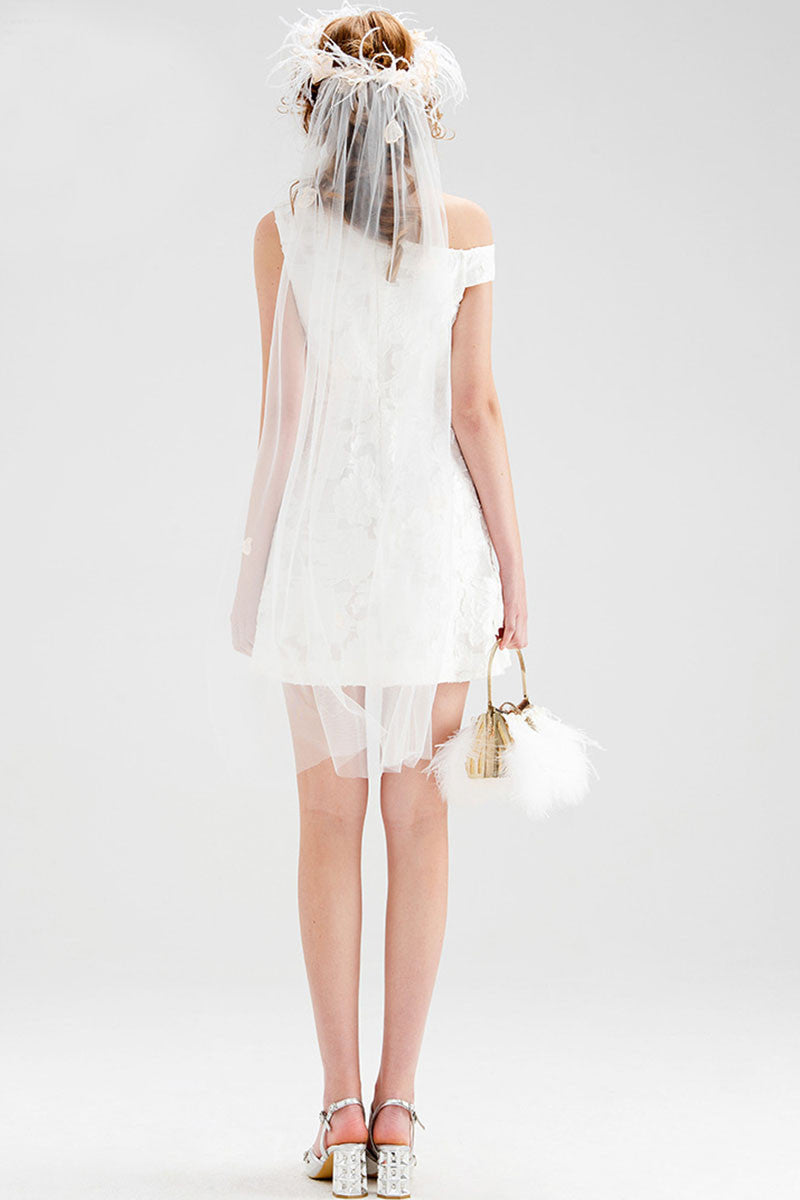 Burn out Sloping Shoulder Short Wedding Dress
