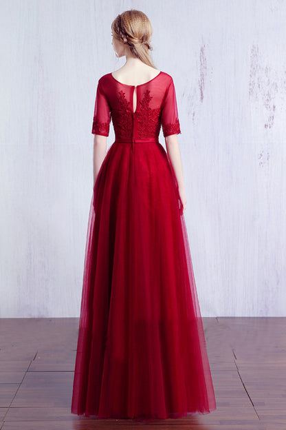 Sheer Mesh Lace Applique Tulle Overlay Bowknot Attached Runched Gown Dress