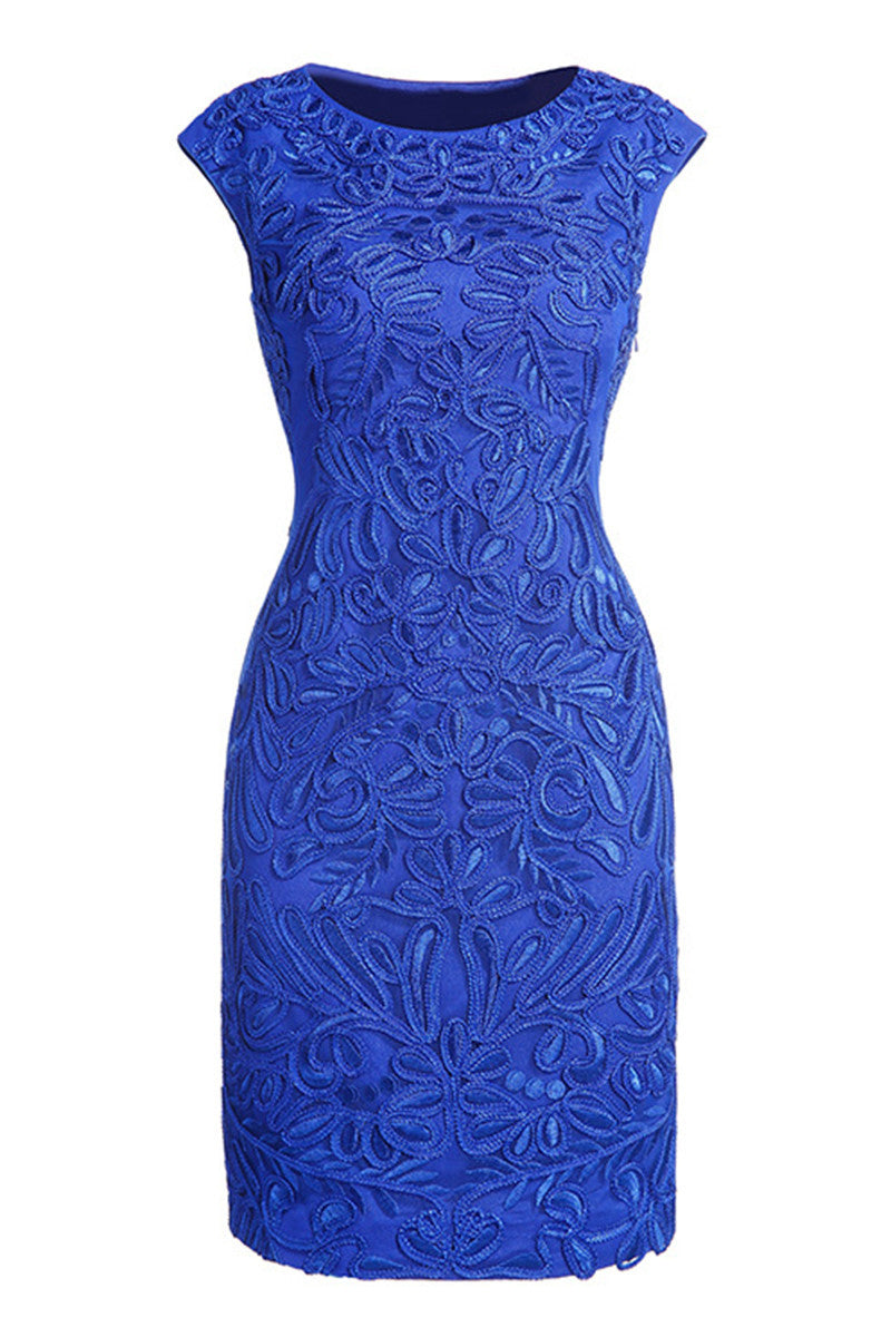 Round Collar Full Floral Embroidery Slim Dress