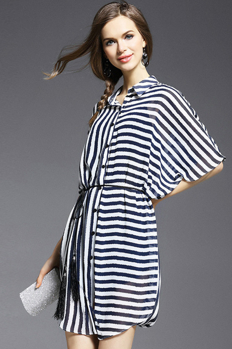[30% OFF TILL 7 APR] Casual Stripe Irregularity Loose Mini Dress