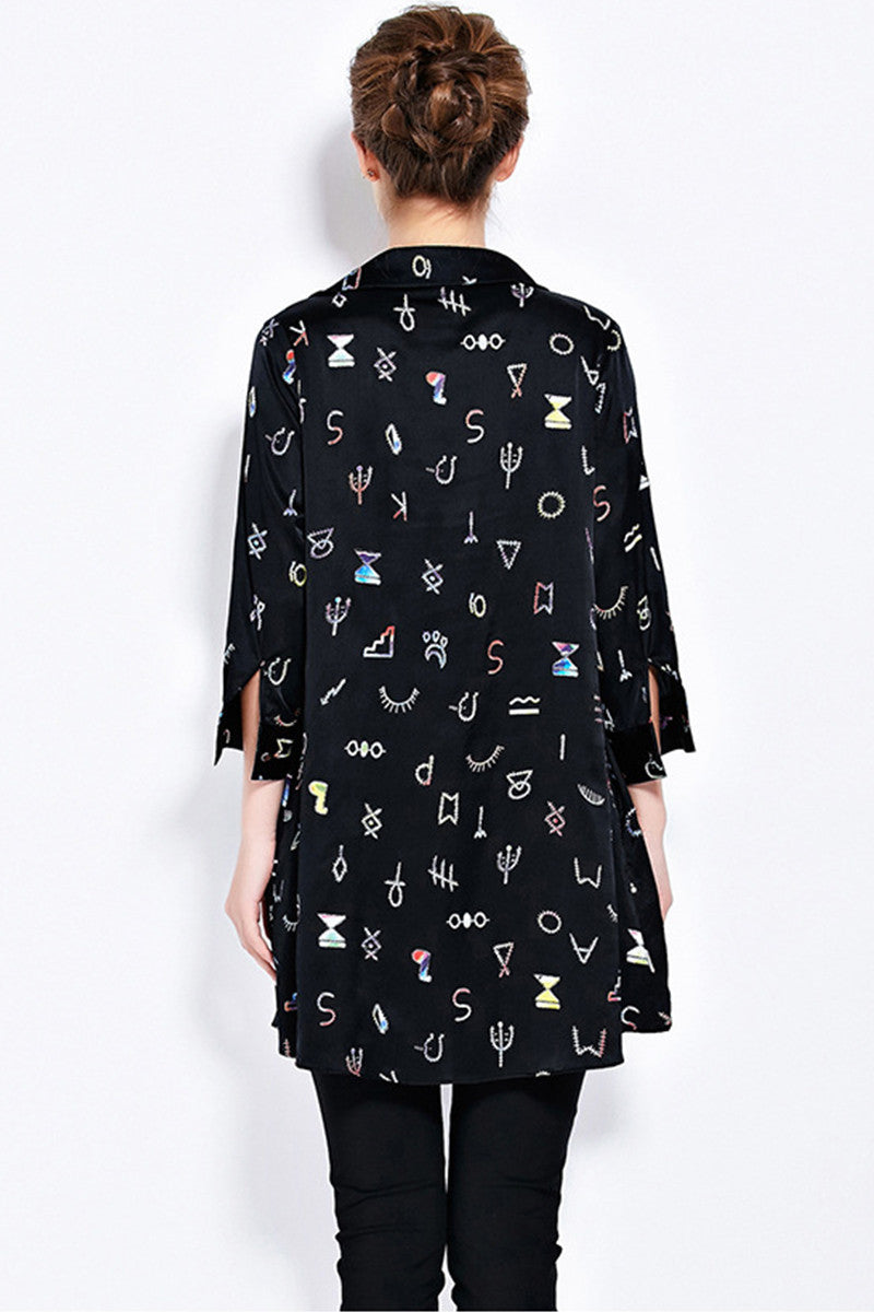 Scoop Neck Colorful Letter Print Loose Blouse Top