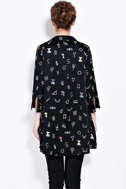 Scoop Neck Colorful Letter Print Loose Blouse Top