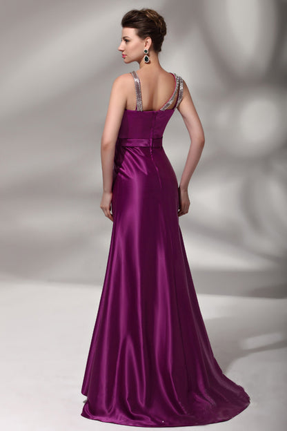 Bling Sequin Boat Neck Attatched Bowknot Slim Gown Dress